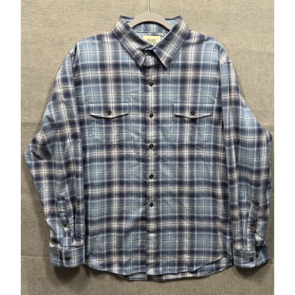 Lands' End Blake Shelton Men's Button Up Plaid Flannel  Size Large Western Blue